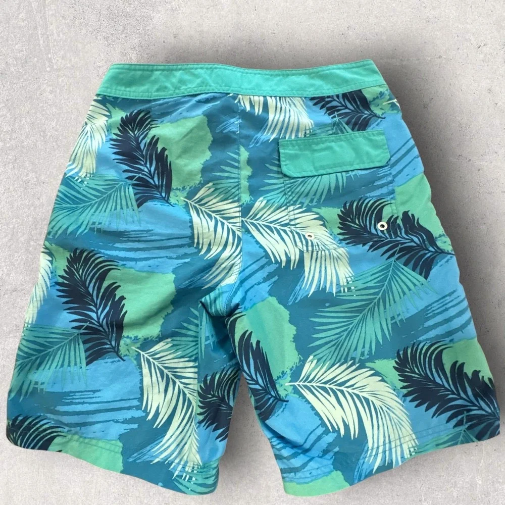 American Eagle Board Shorts Men's S Blue Tropical Palm Leaf Print 31x9.5